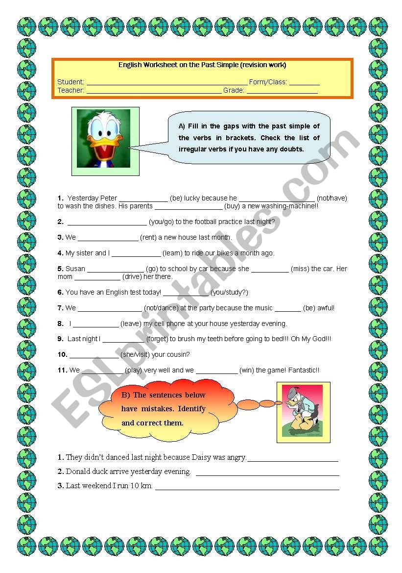 Past Simple (revision work) worksheet