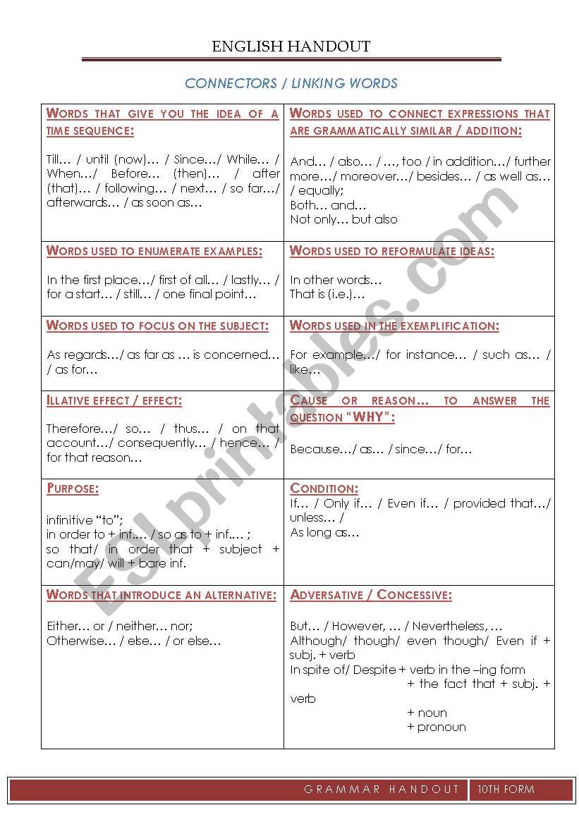 Connectors worksheet