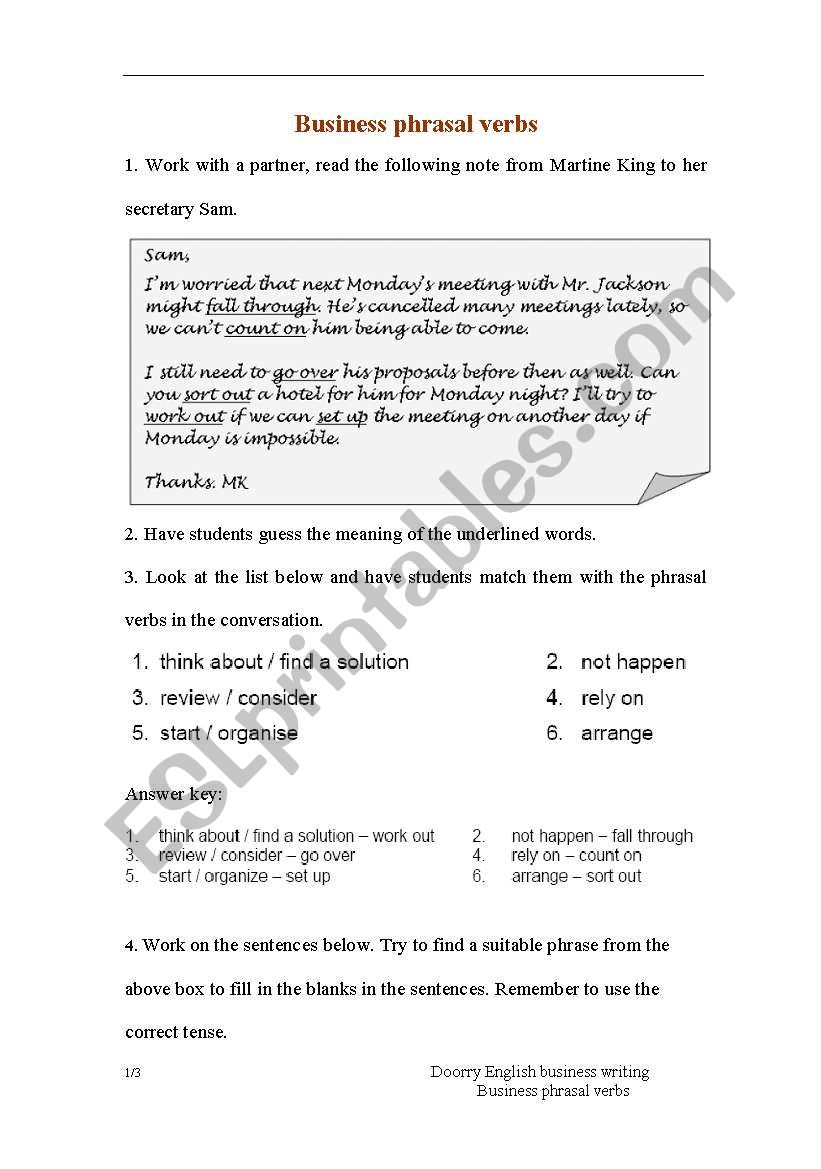 business phrasal verbs worksheet