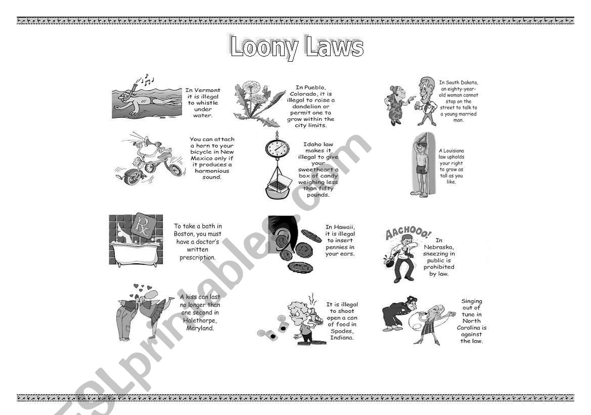 Loony Laws worksheet