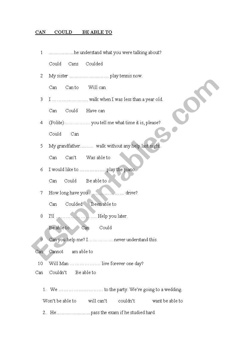 modals! worksheet