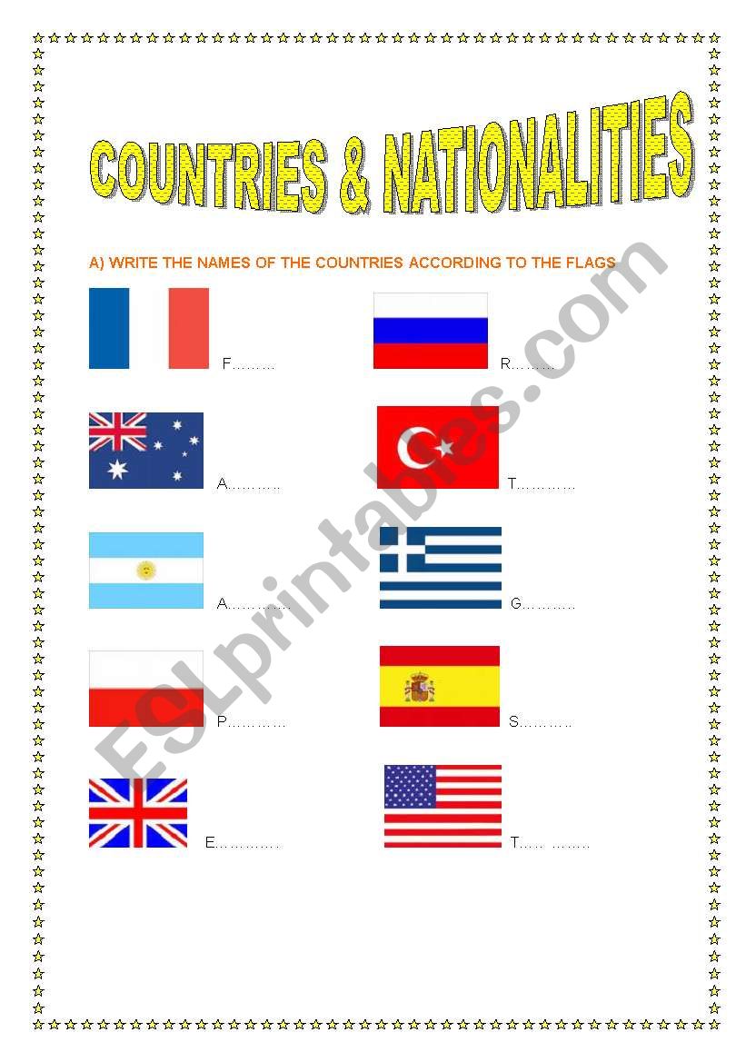 countries and nationalities worksheet