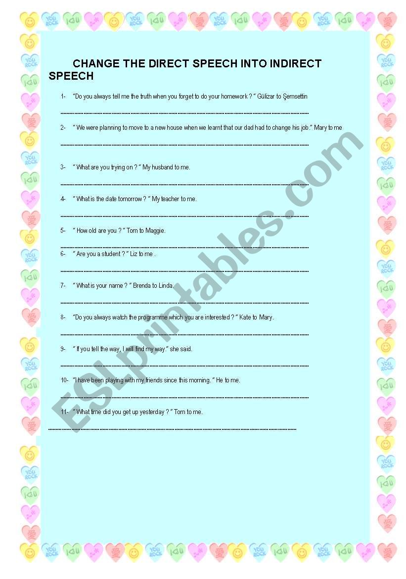 repoted speech  worksheet