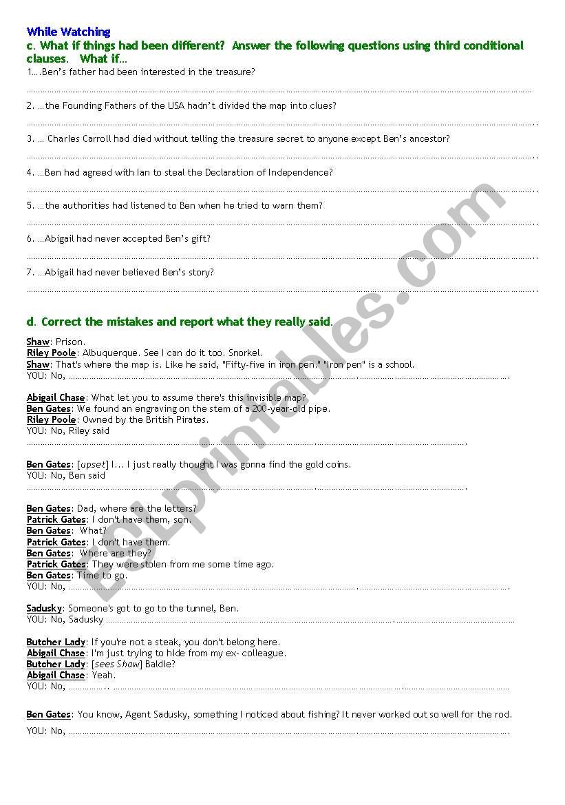 NATIONAL TREASURE PAGE 2 worksheet