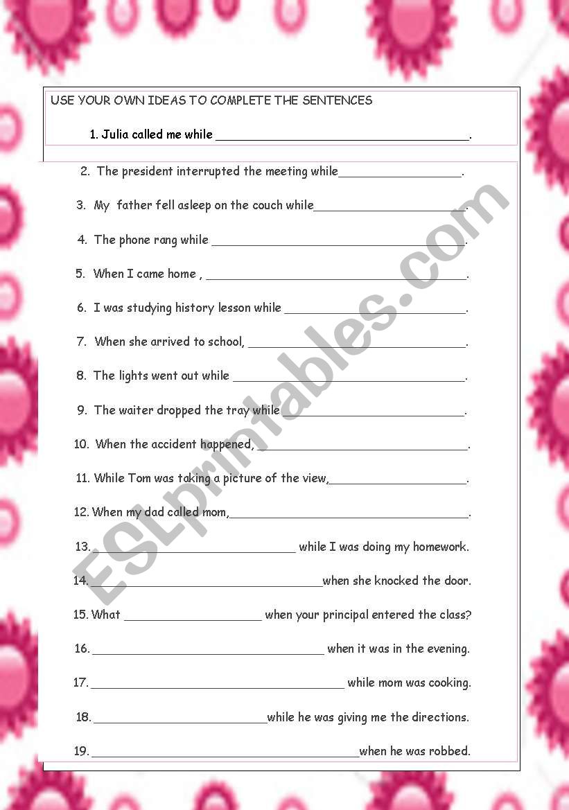 past prog tense  worksheet