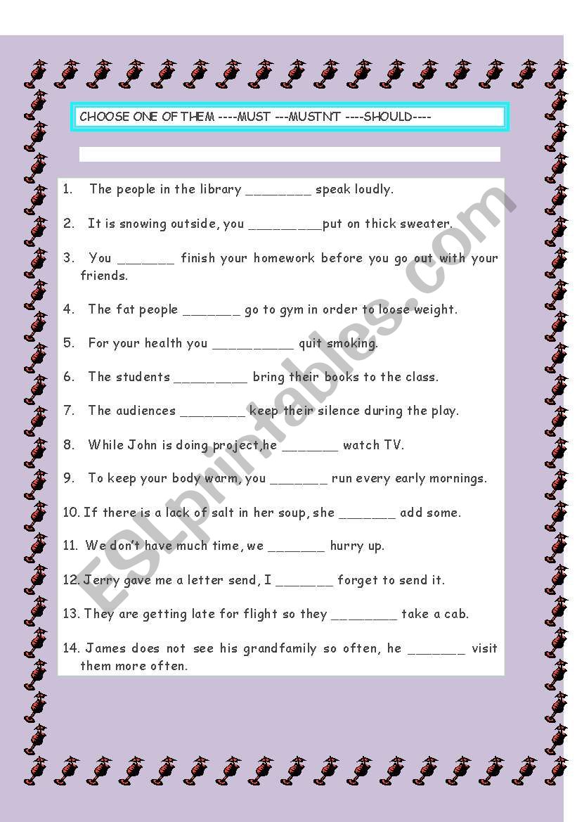must mustnt  worksheet