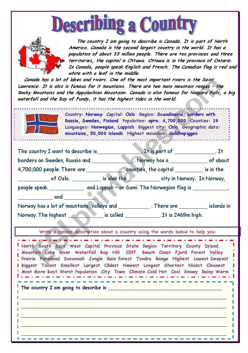 Describing A Country worksheet