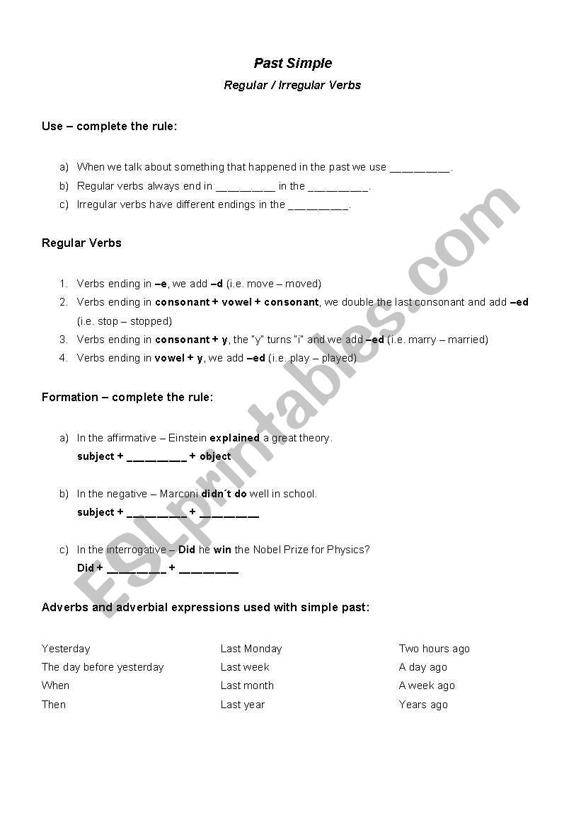 Past Simple worksheet