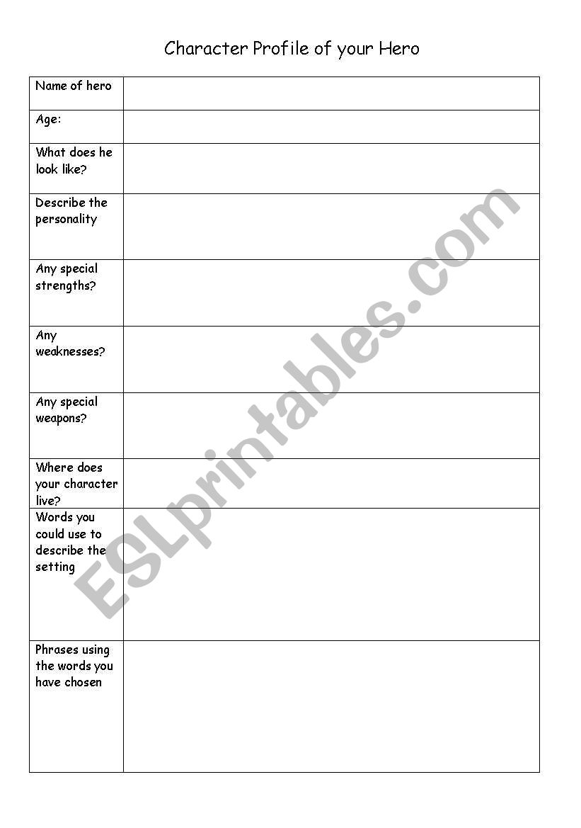 Character profile worksheet