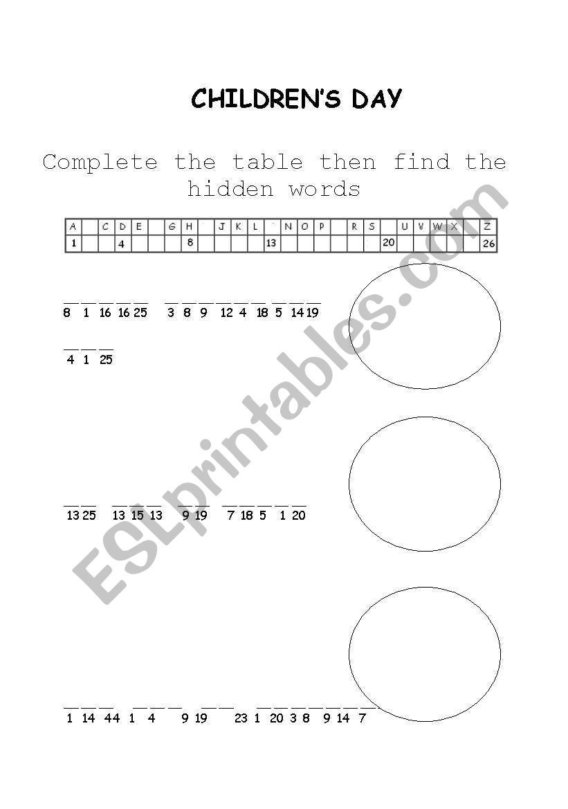 childrenÂ´s day worksheet