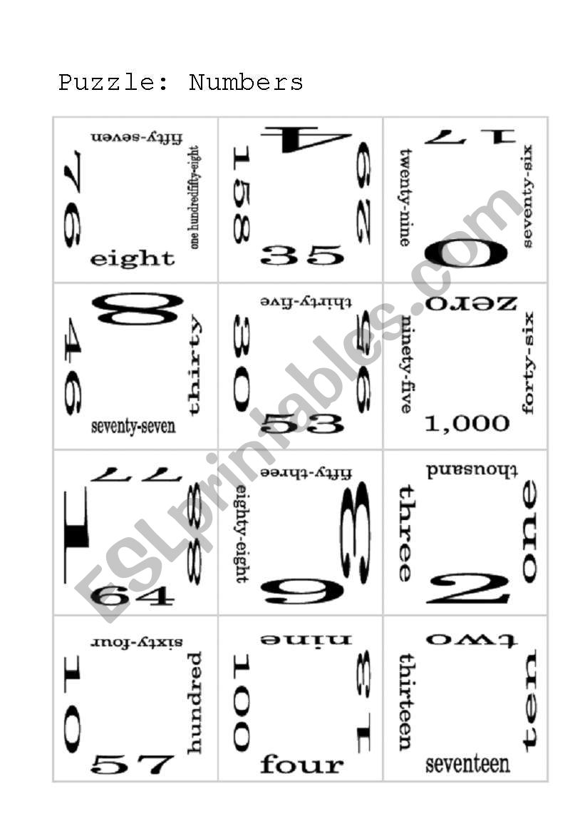 Puzzle: Numbers worksheet