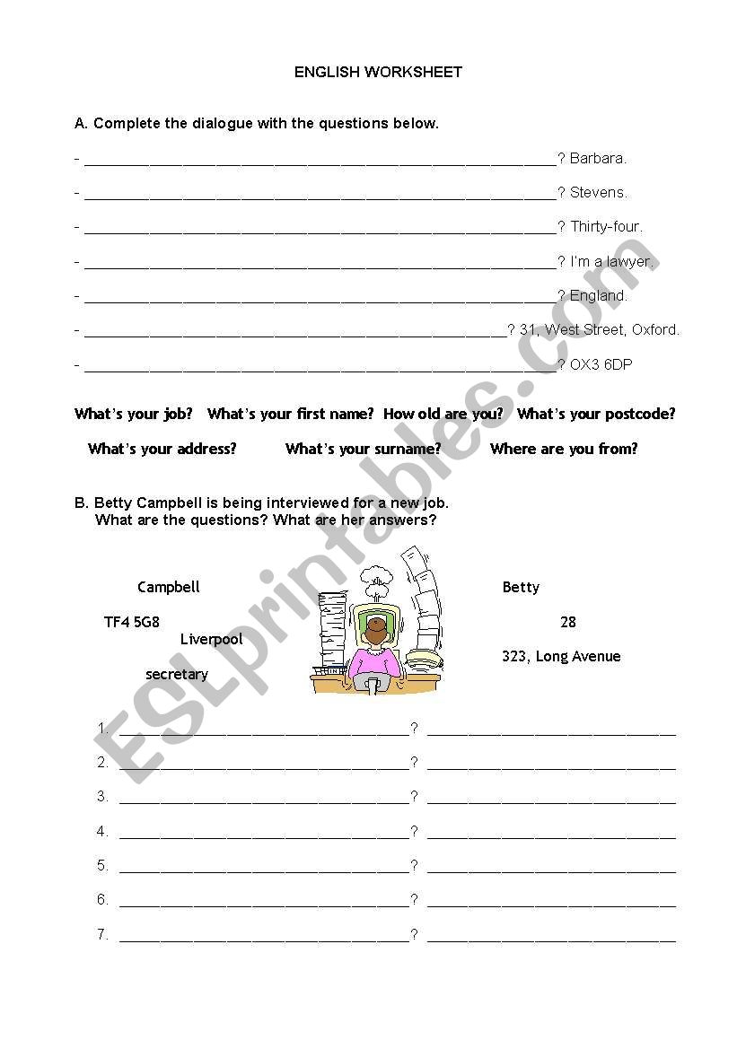 Personal identification worksheet