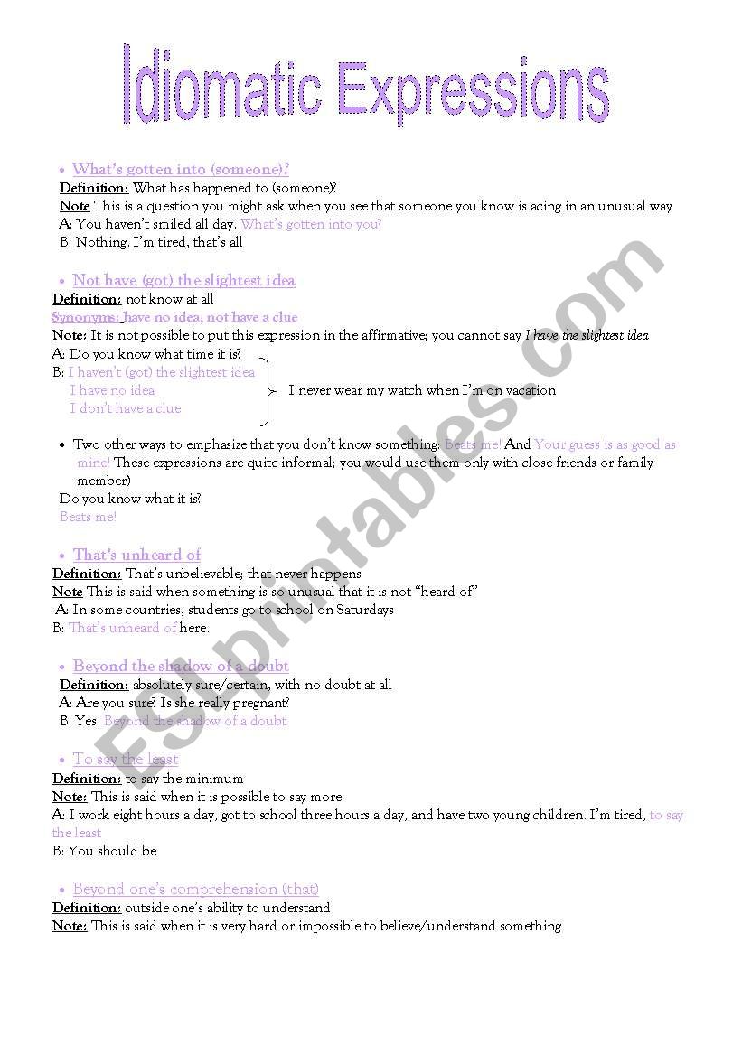 idiomatic Expressions 3 worksheet