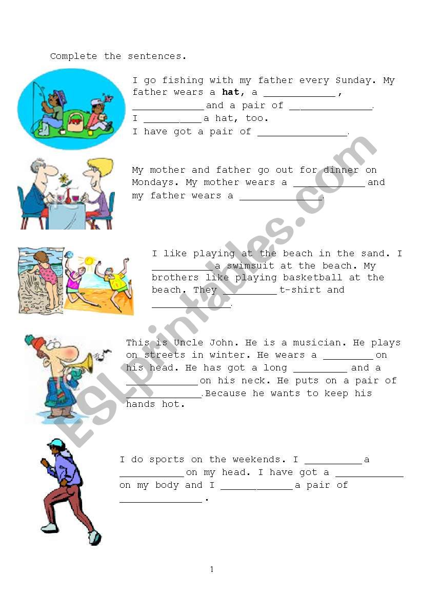 clothes worksheet