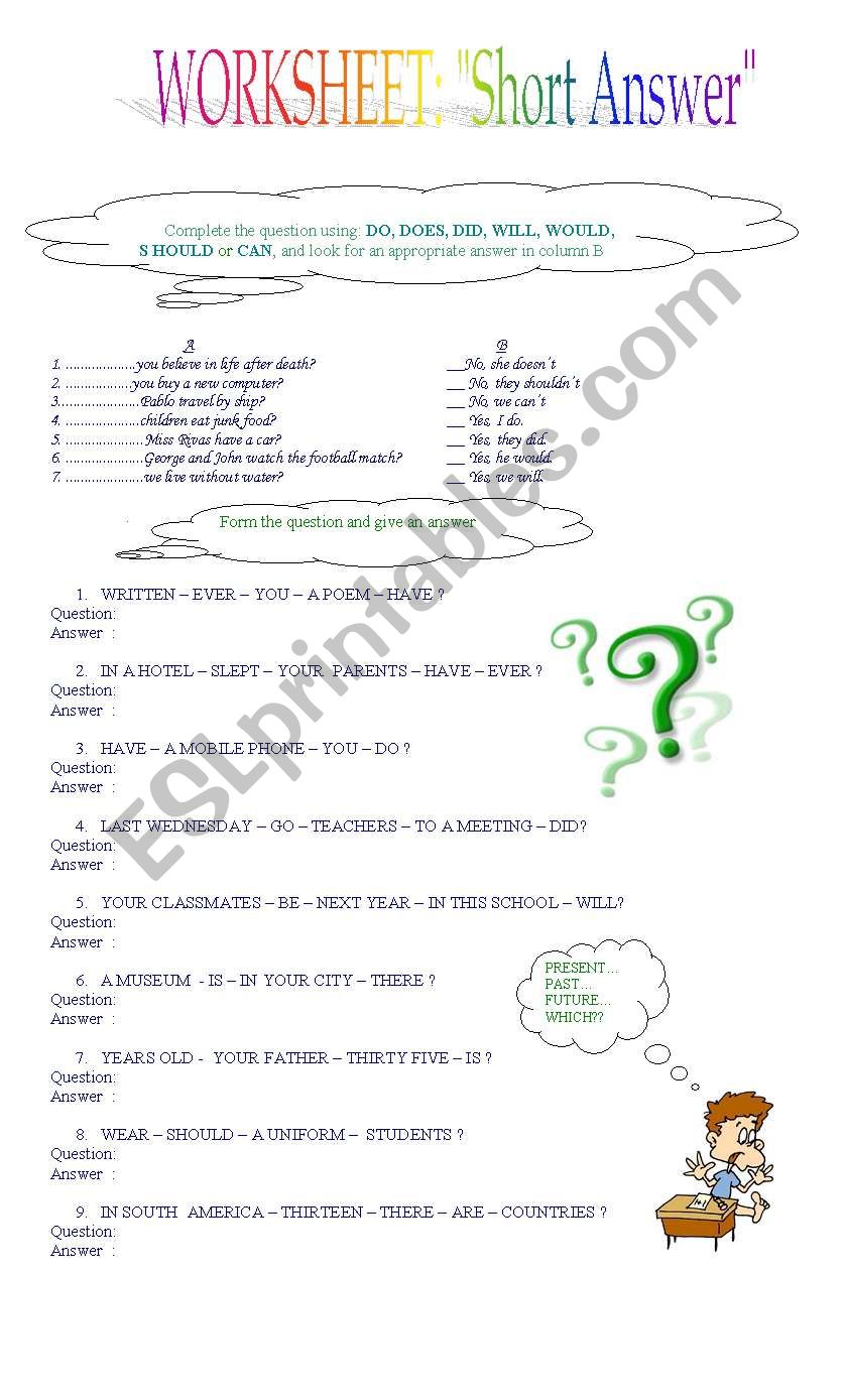 SHORT ANSWERS worksheet