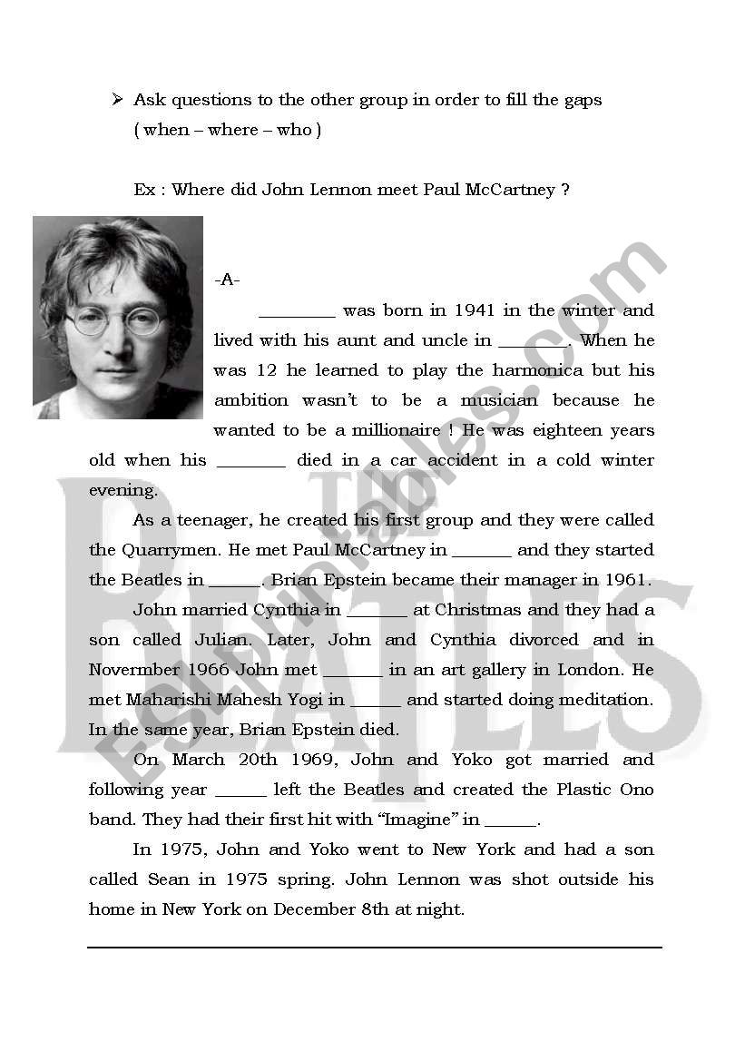 john lennon worksheet