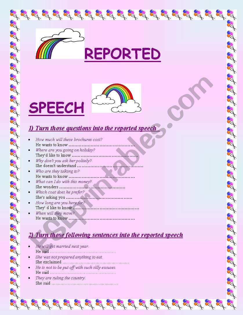 REPORTED SPEECH  (2 pages) worksheet
