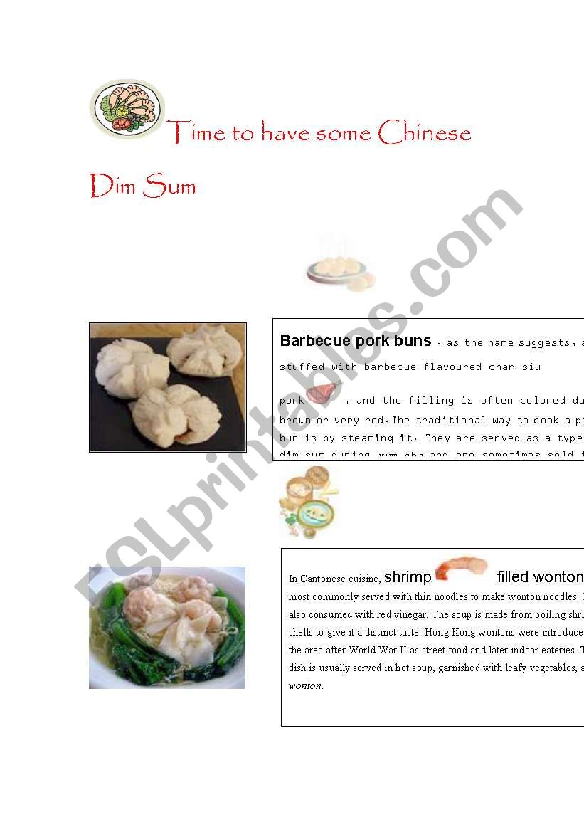 Time to have Chinese Dim Sum worksheet