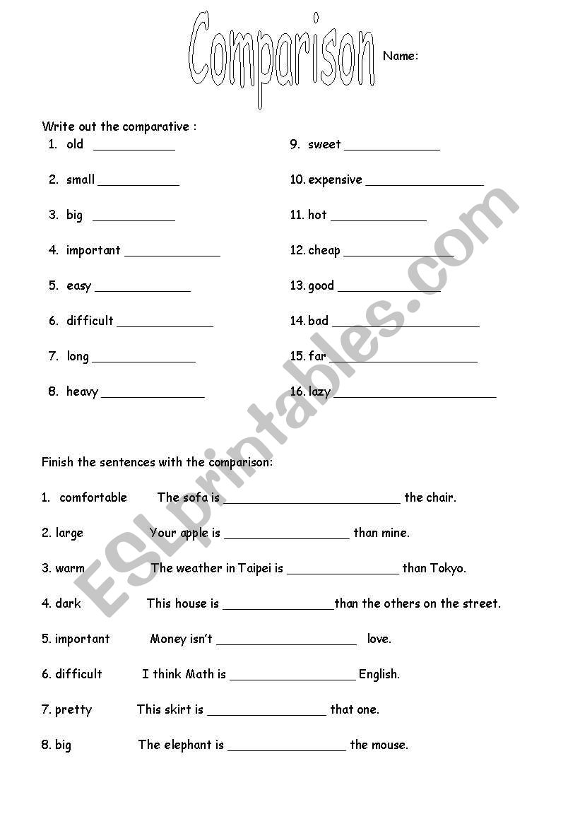 comparison  worksheet