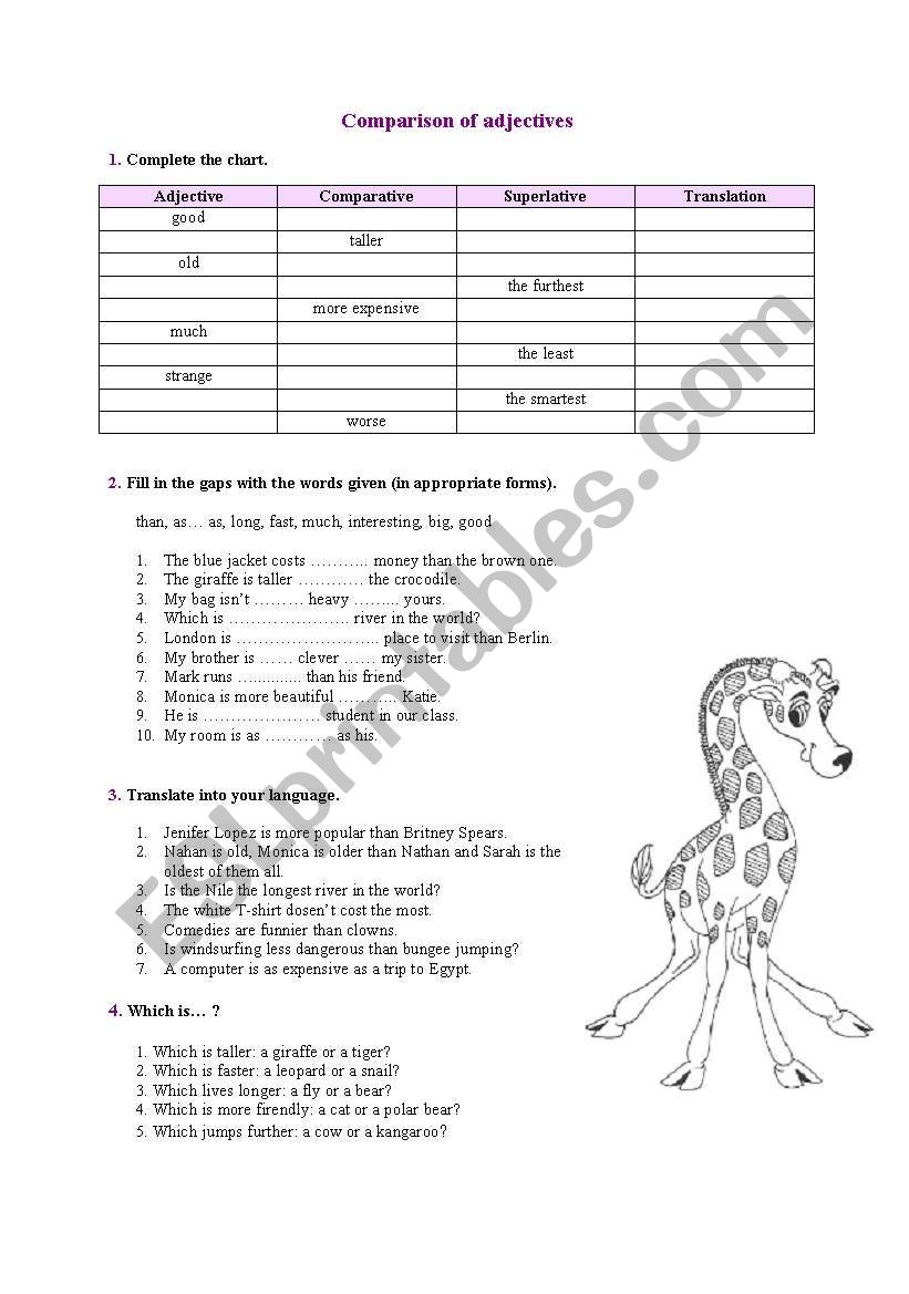 Comparison of adjectives worksheet