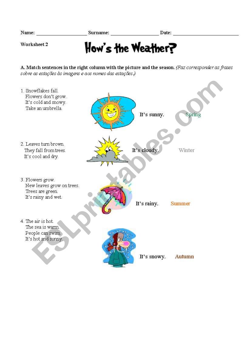 Seasons and the weather worksheet