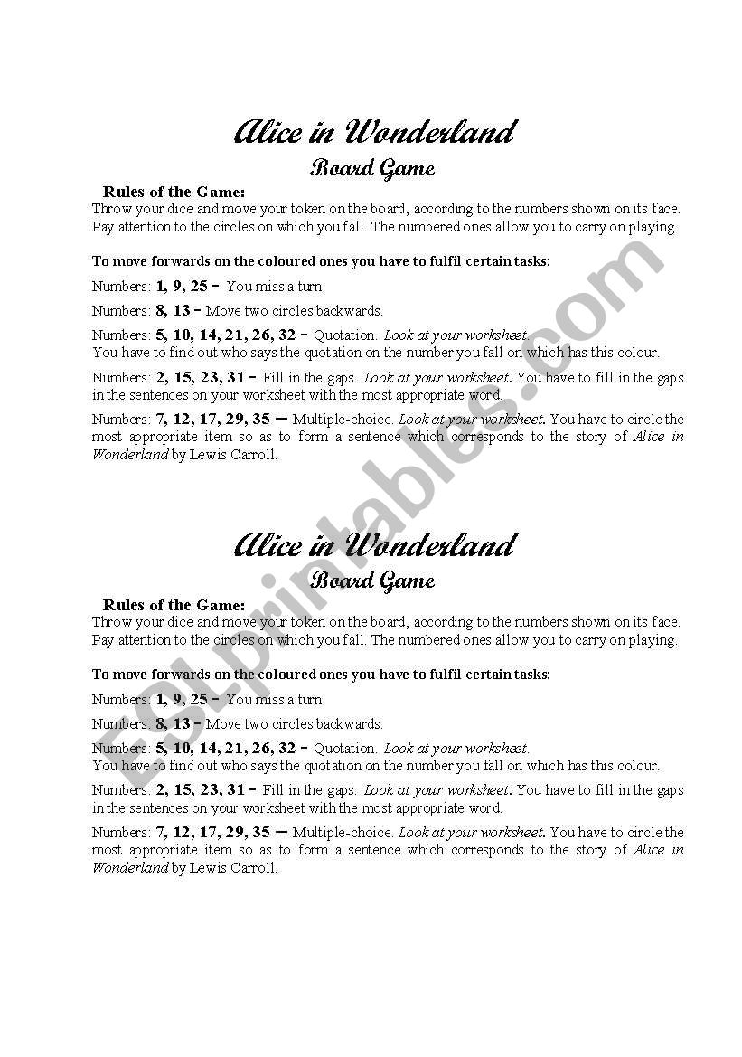 Alice in Wonderland - Board Game rules