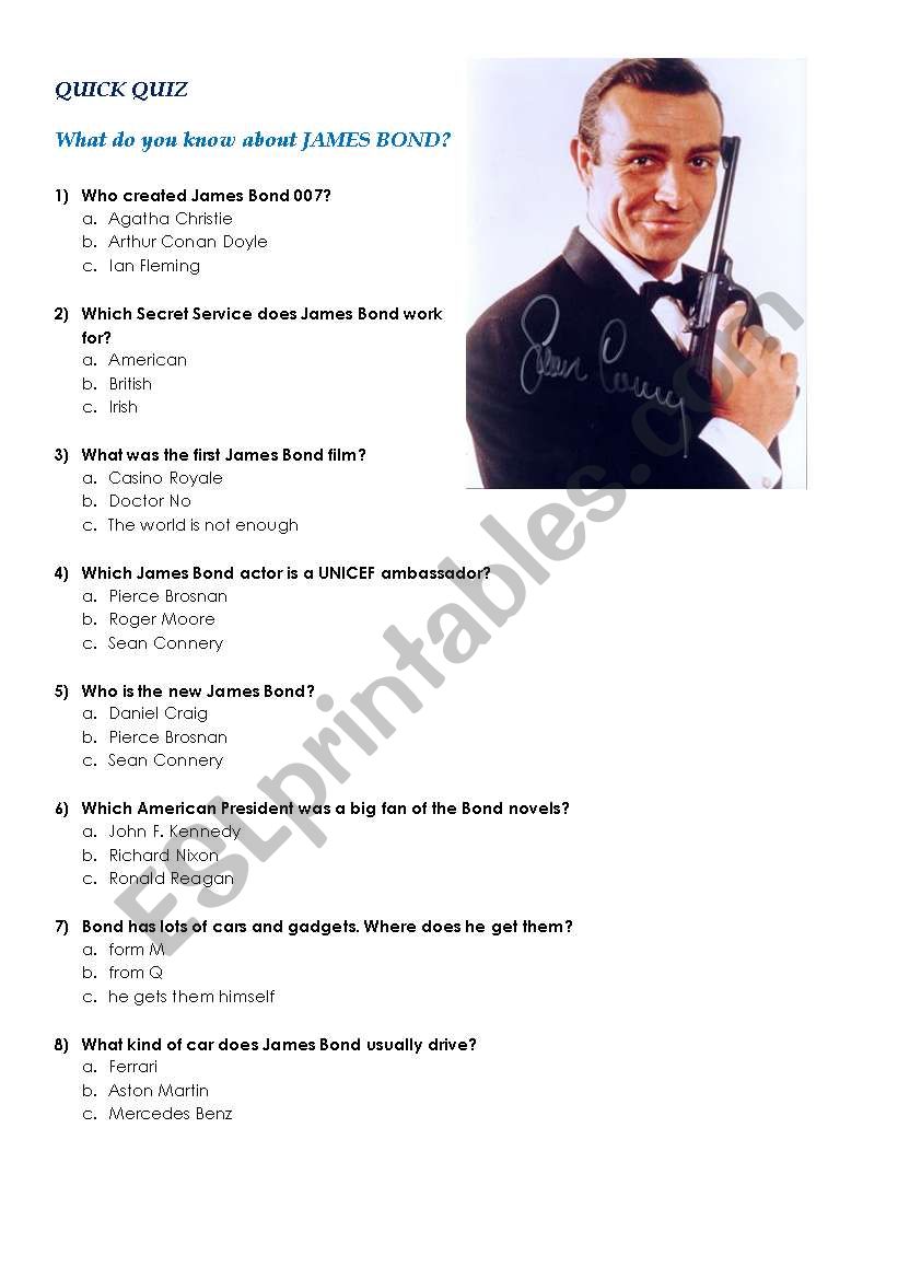 James Bond Quiz worksheet