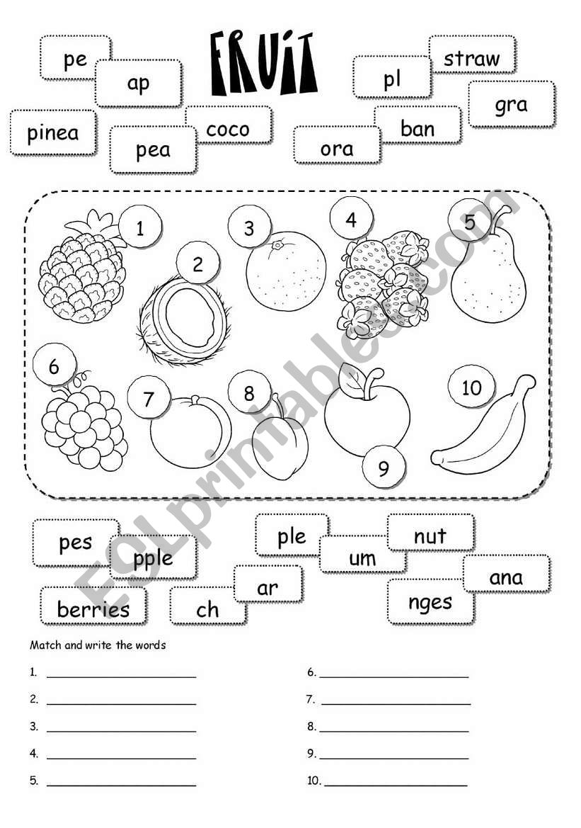 fruit - split words worksheet