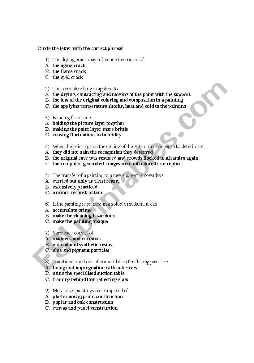 vocabulary related to art restauration