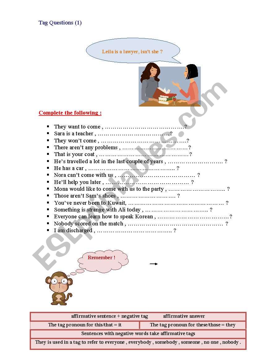 tag questions worksheet