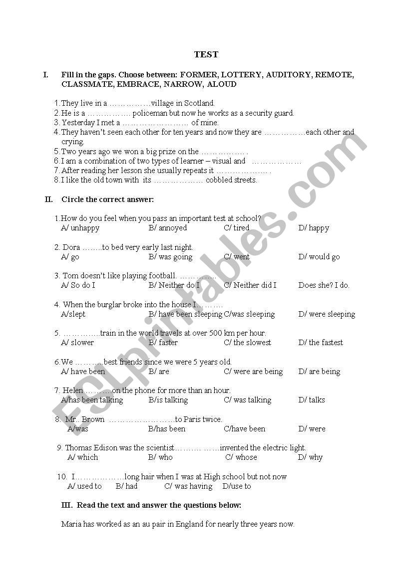 TEST worksheet