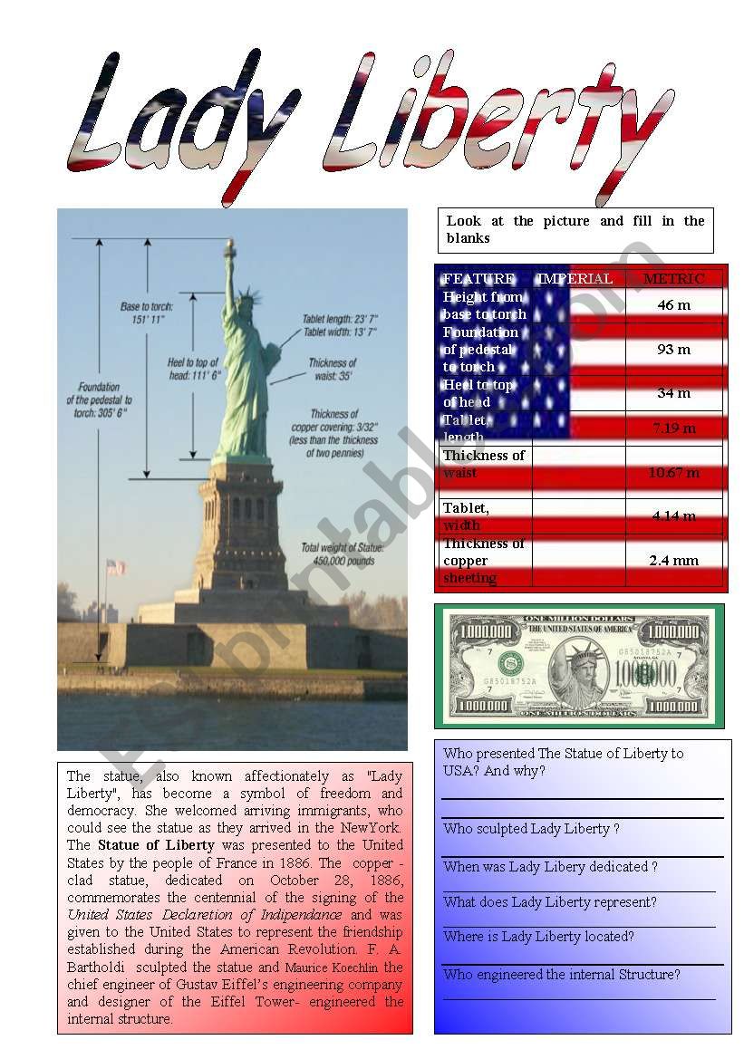 Lady Liberty 1/5 worksheet