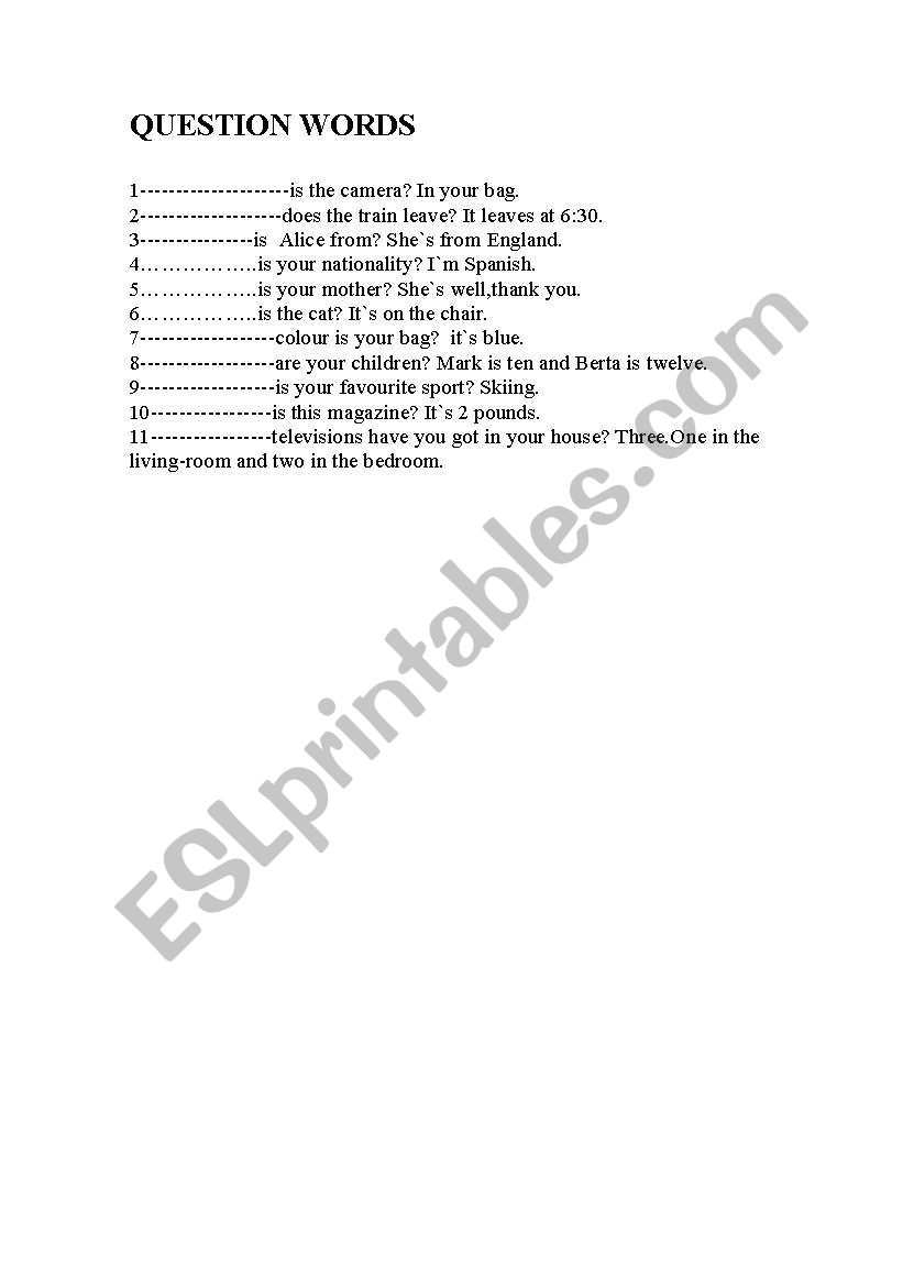 question words worksheet