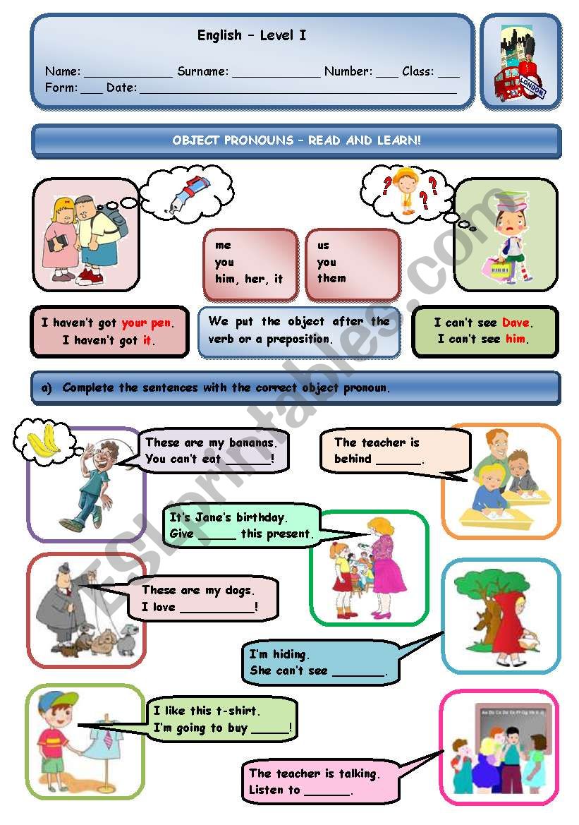 OBJECT PRONOUNS worksheet