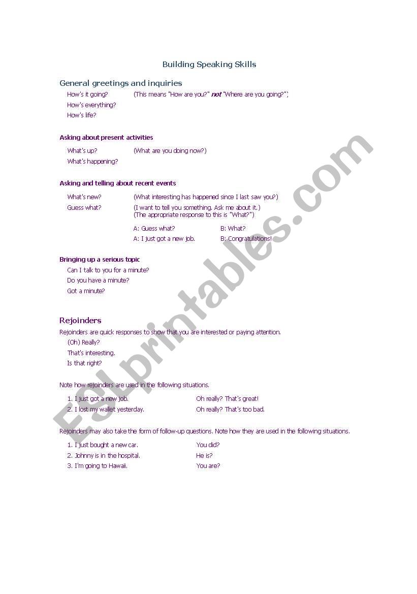 Speaking Skills worksheet
