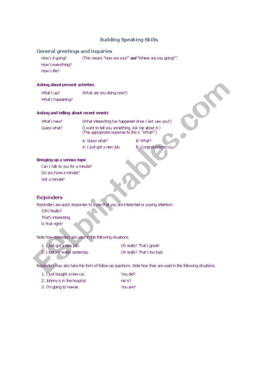 Speaking Skills worksheet