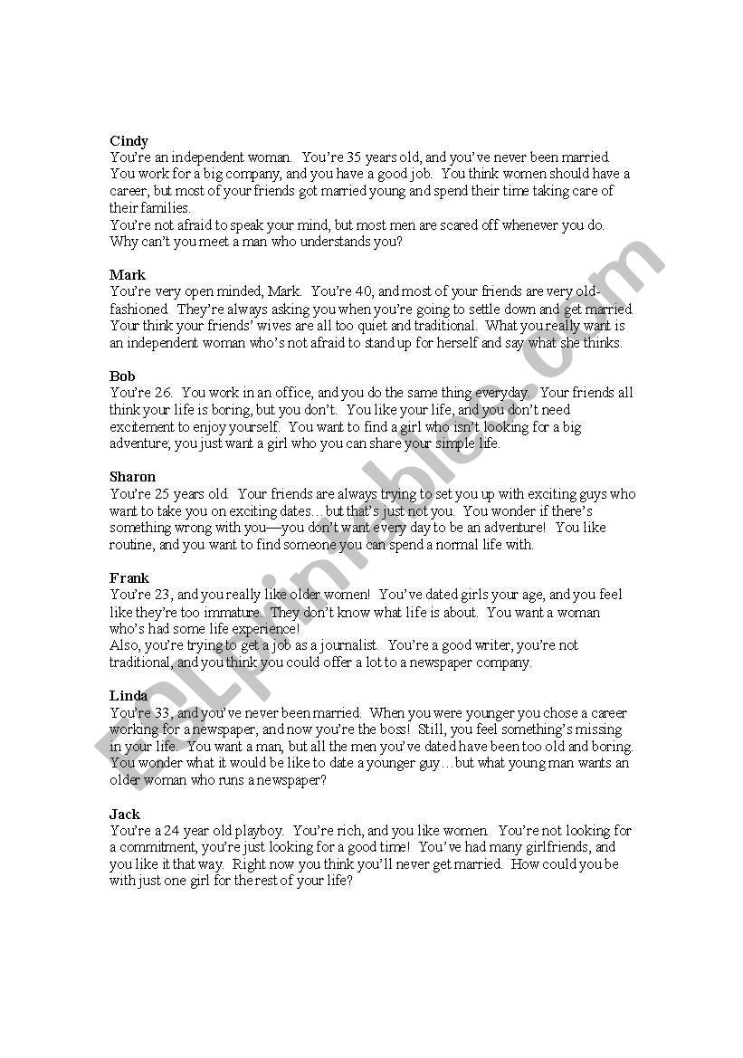 Speed Dating worksheet