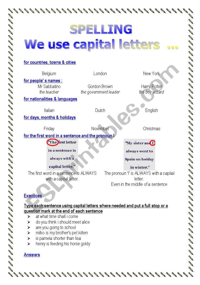 Spelling we use capital letters... (2 pages)