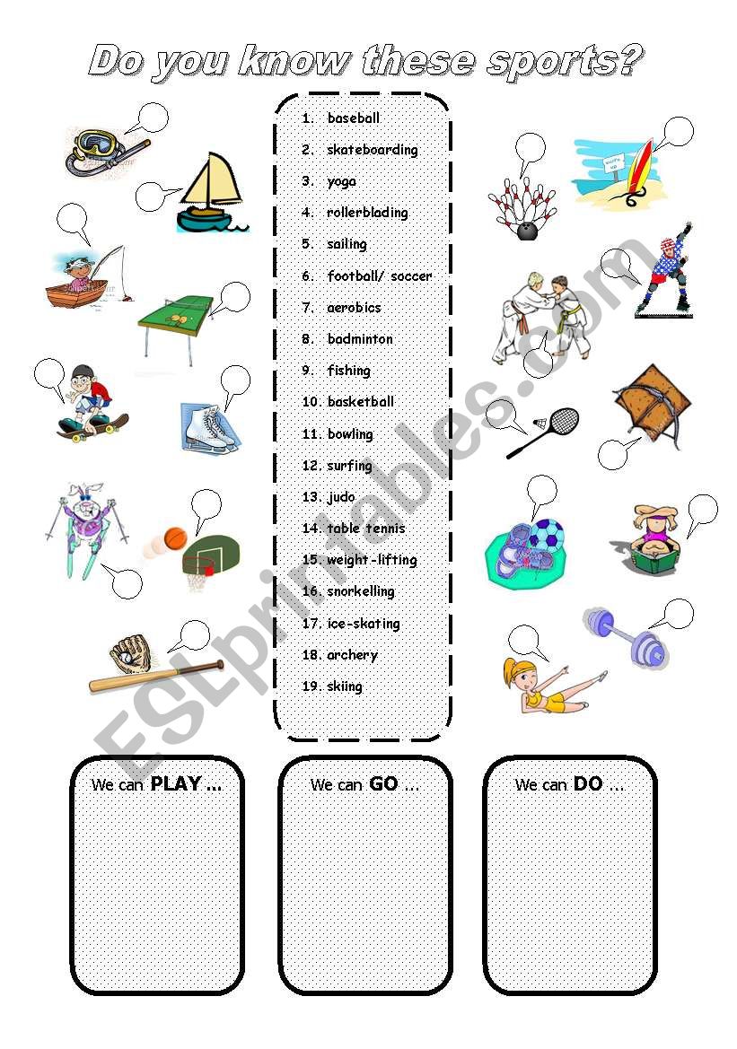 SPORTS - PLAY, DO or GO worksheet