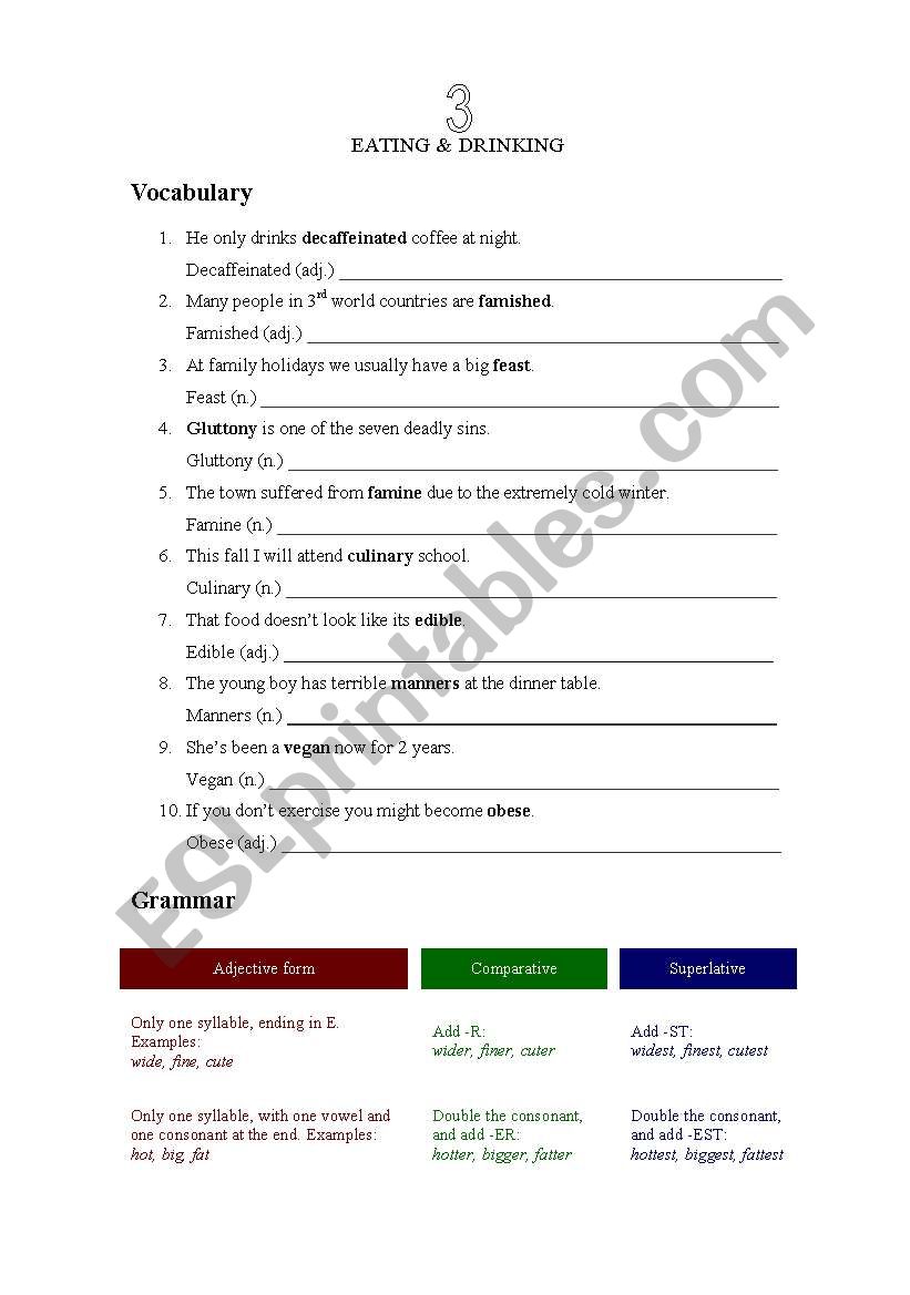 Eating & Drinking worksheet