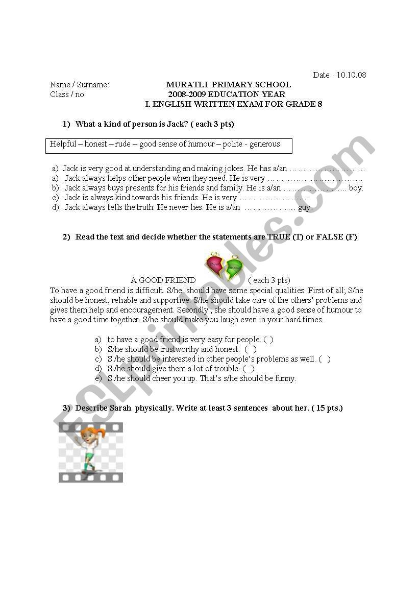 A written exam for the 8th graders