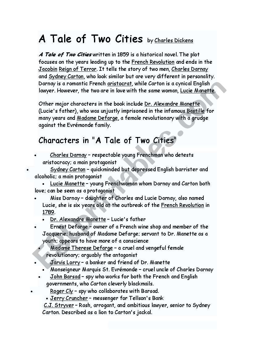 a tale of two cities worksheet