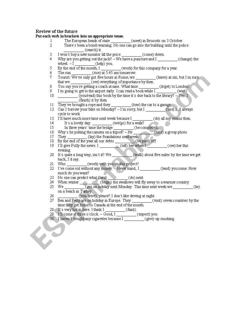 future tenses worksheet