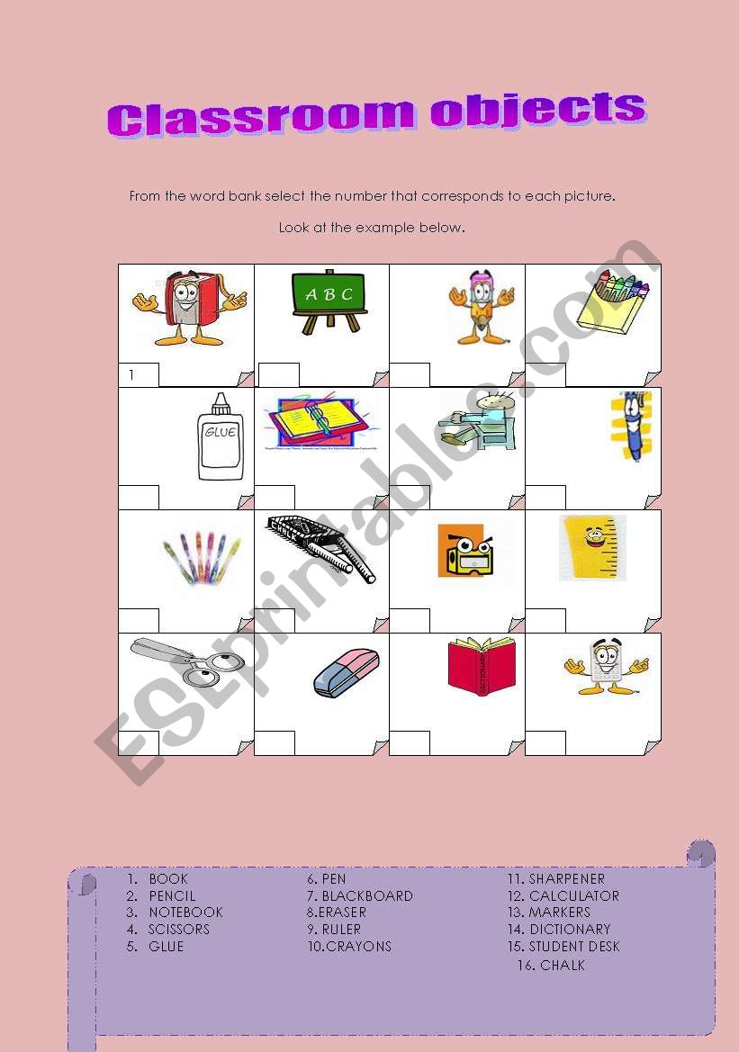 Clasroom objects worksheet