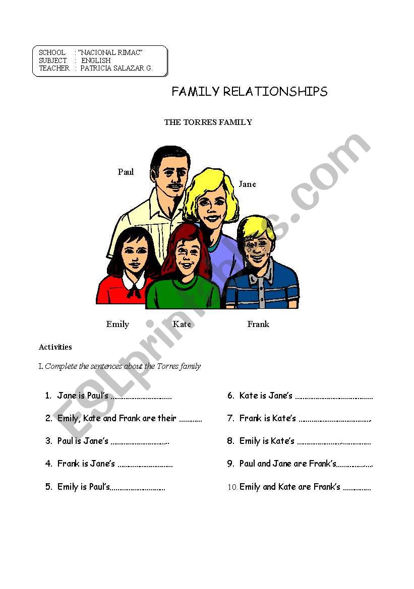 The Torres family worksheet