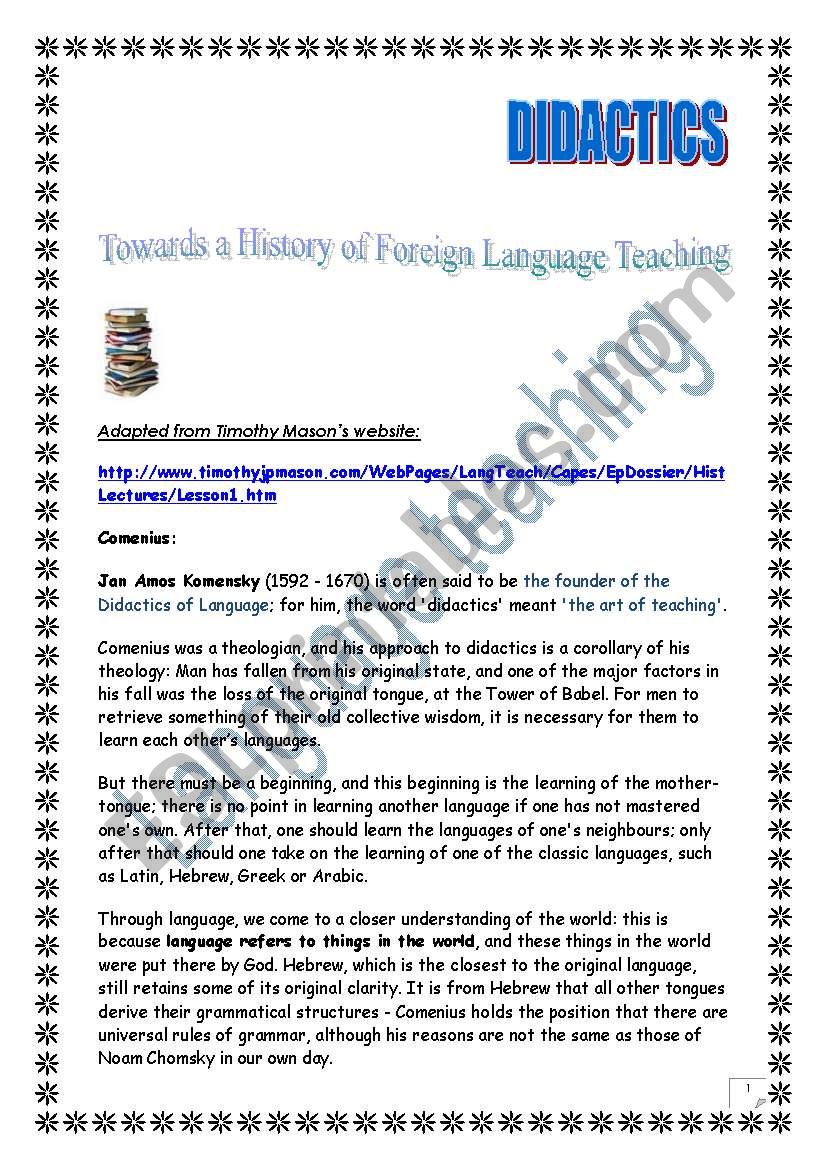 History of language teaching worksheet