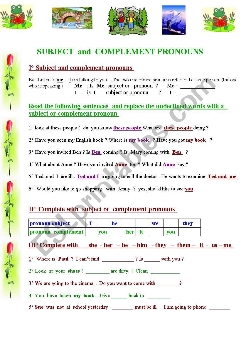 Subject And Complement Pronouns Infinitive Propositions ESL Worksheet By Patou