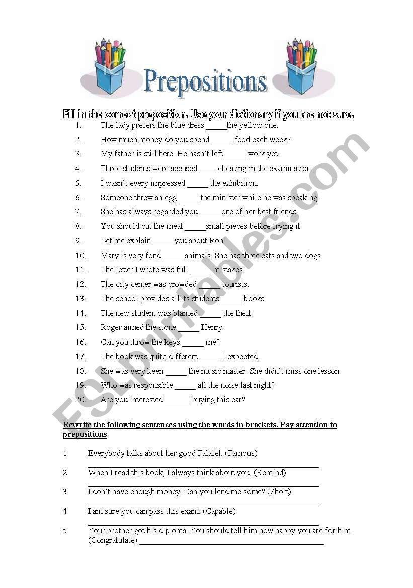 Prepositions worksheet