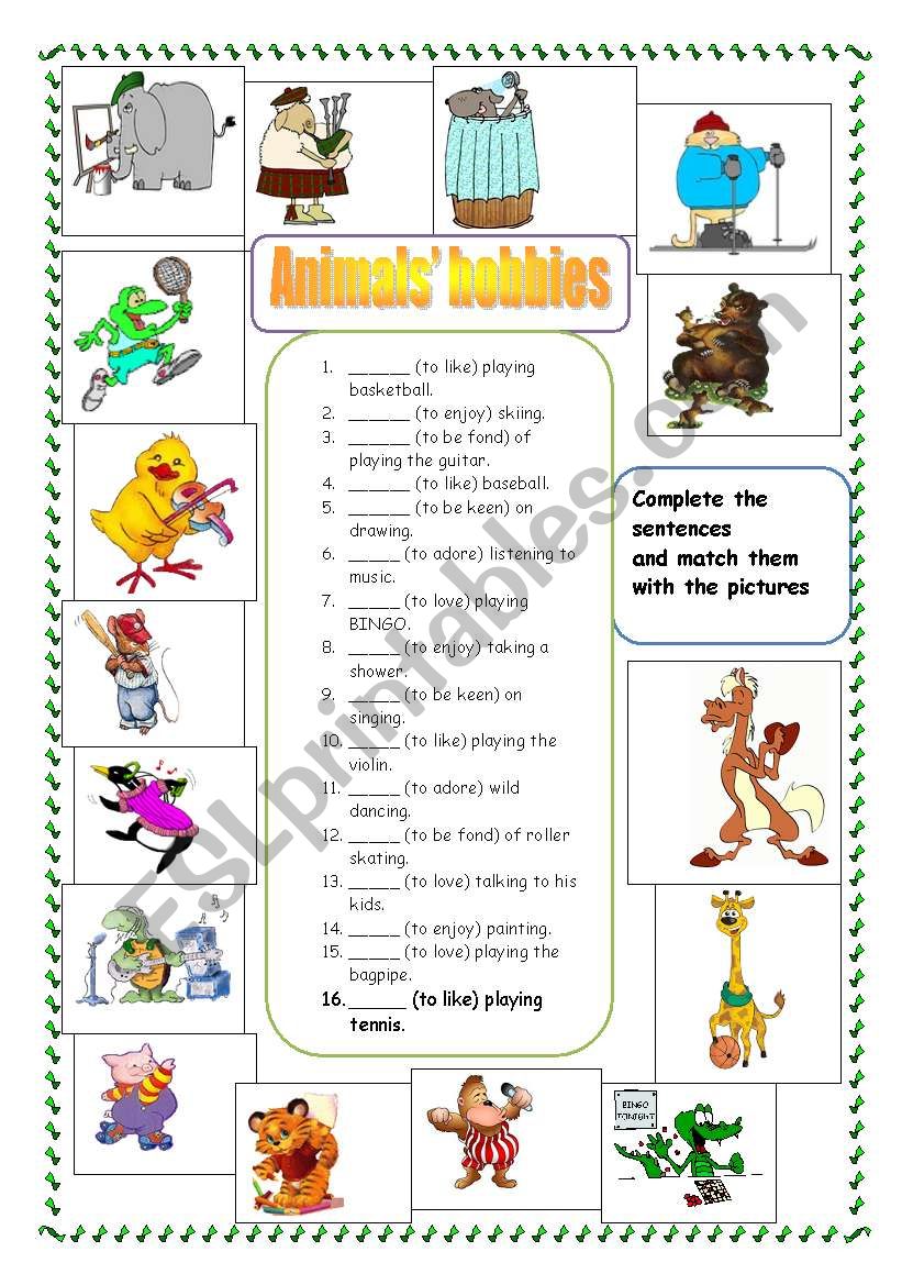 Animals hobbies worksheet