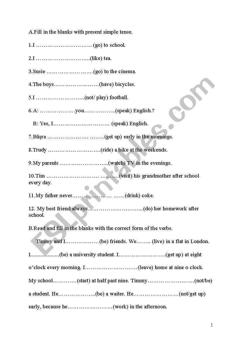 simple present tense exercises
